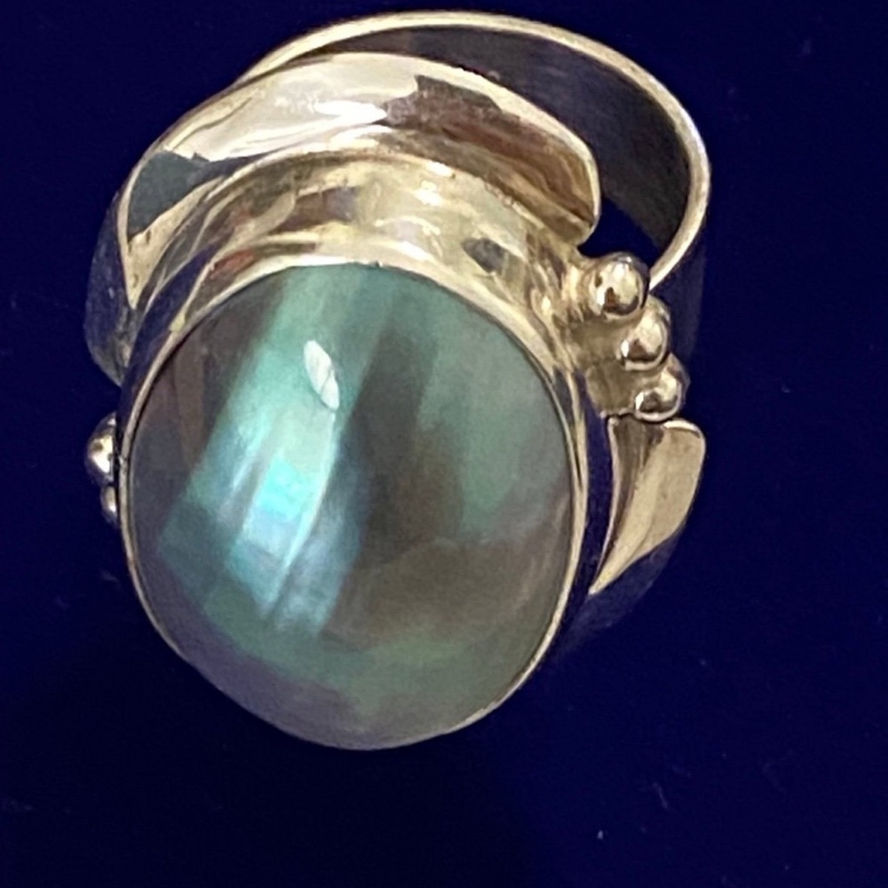 Tahitian Mabe Pearl Sterling Silver Wide Band Ring